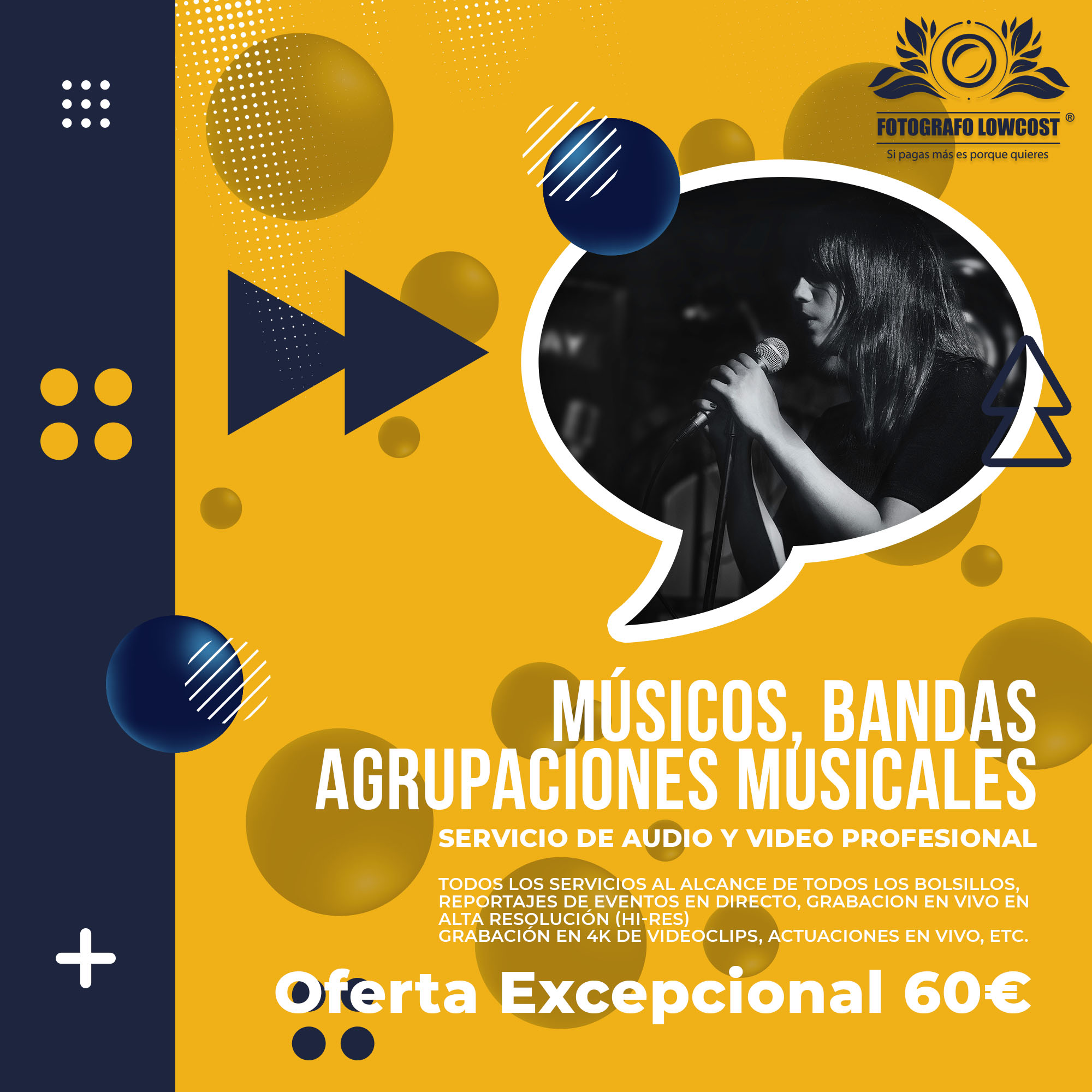 fotografo en fotografía, audio HD y servicios de Video en 4K para Músicos y artistas Aceuchal 